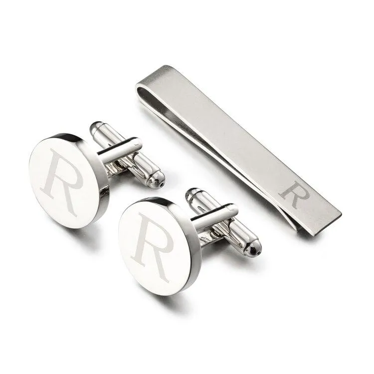 Personalized Monogram Cufflinks & Tie Bar Set