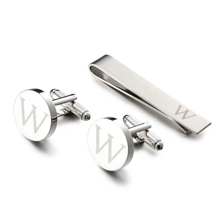 Personalized Monogram Cufflinks & Tie Bar Set