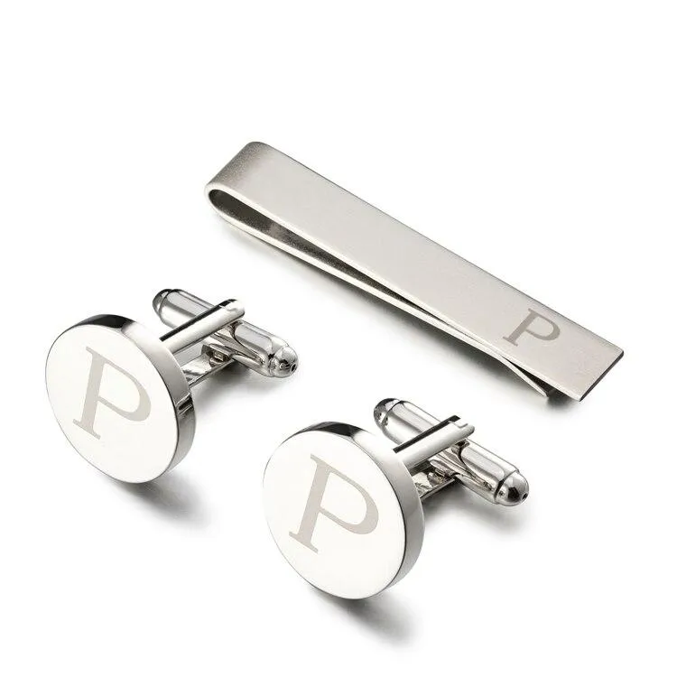 Personalized Monogram Cufflinks & Tie Bar Set