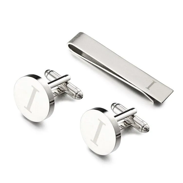 Personalized Monogram Cufflinks & Tie Bar Set