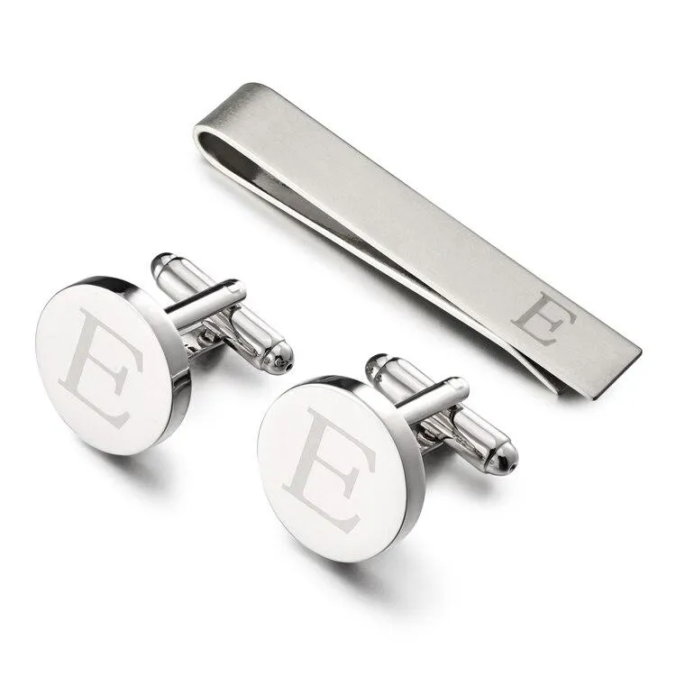 Personalized Monogram Cufflinks & Tie Bar Set