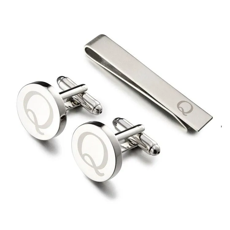 Personalized Monogram Cufflinks & Tie Bar Set