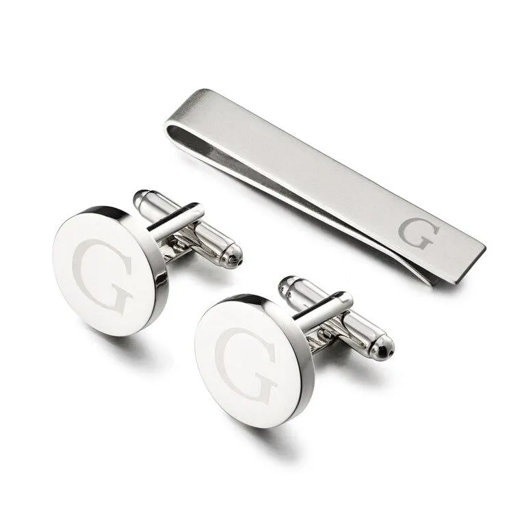 Personalized Monogram Cufflinks & Tie Bar Set