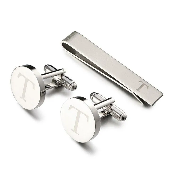 Personalized Monogram Cufflinks & Tie Bar Set