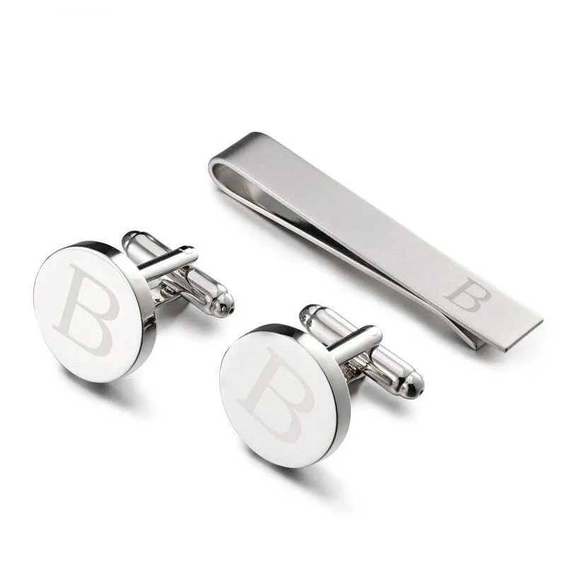 Personalized Monogram Cufflinks & Tie Bar Set