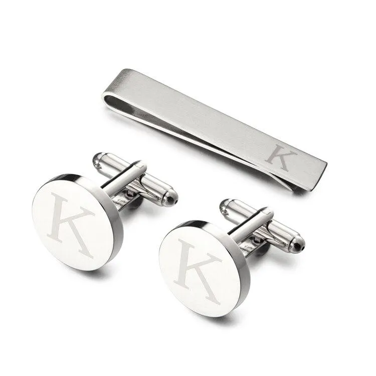 Personalized Monogram Cufflinks & Tie Bar Set
