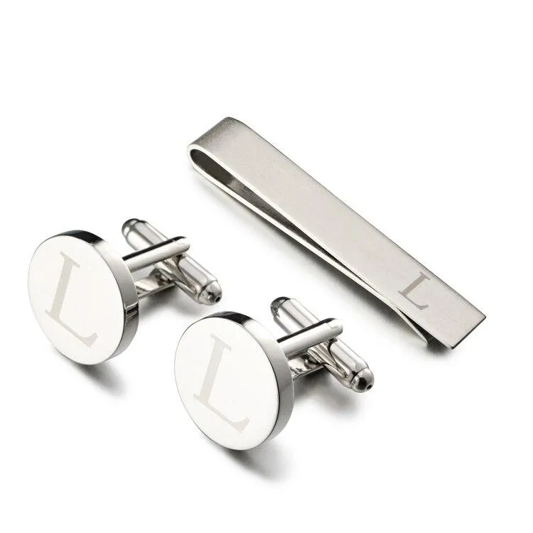 Personalized Monogram Cufflinks & Tie Bar Set
