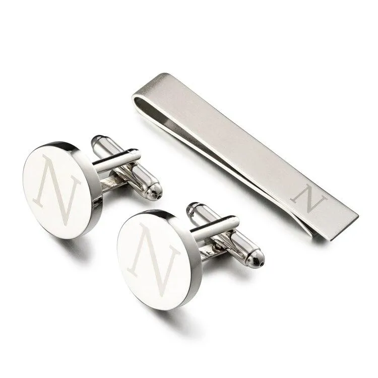 Personalized Monogram Cufflinks & Tie Bar Set