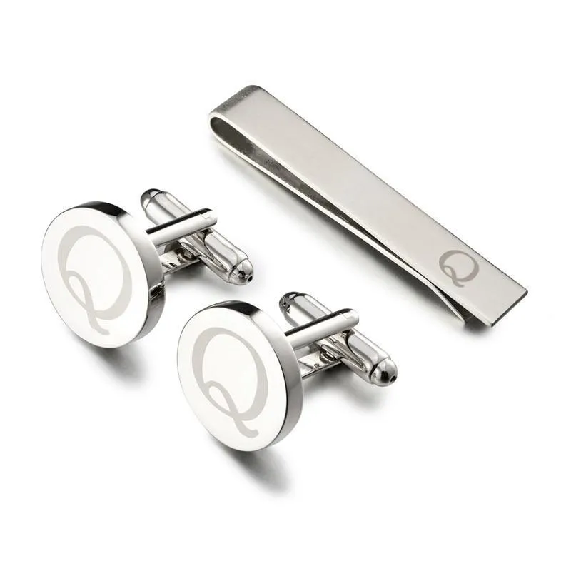 Personalized Monogram Cufflinks & Tie Bar Set