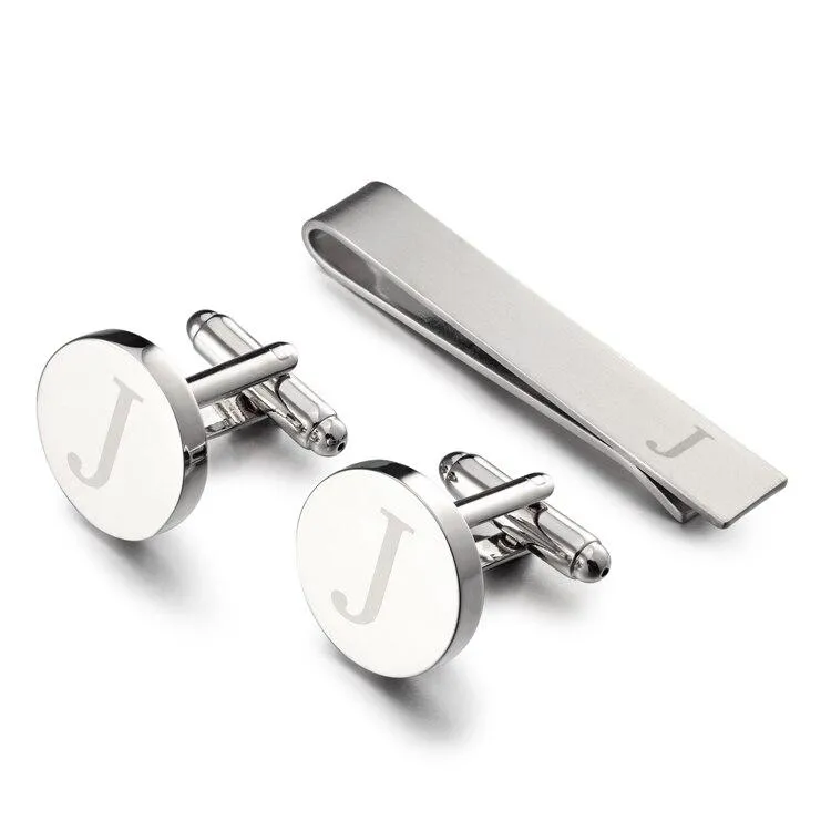 Personalized Monogram Cufflinks & Tie Bar Set