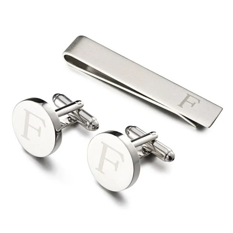 Personalized Monogram Cufflinks & Tie Bar Set