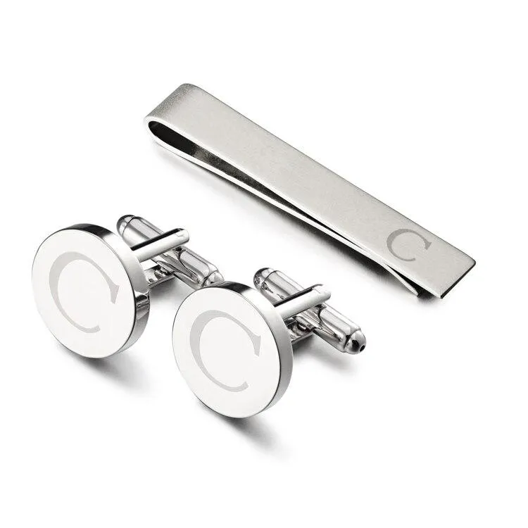 Personalized Monogram Cufflinks & Tie Bar Set
