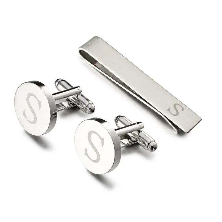 Personalized Monogram Cufflinks & Tie Bar Set