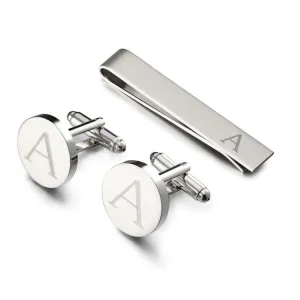 Personalized Monogram Cufflinks & Tie Bar Set