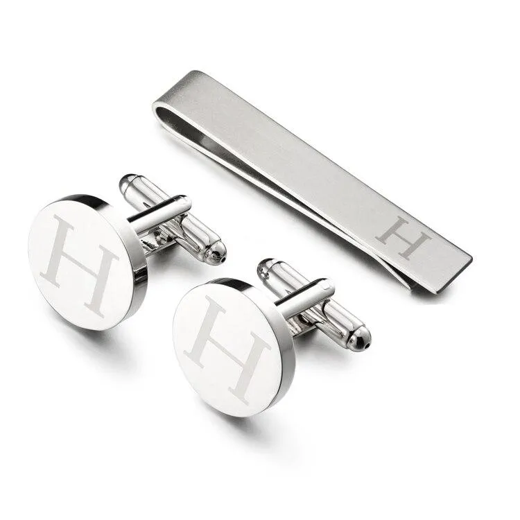 Personalized Monogram Cufflinks & Tie Bar Set