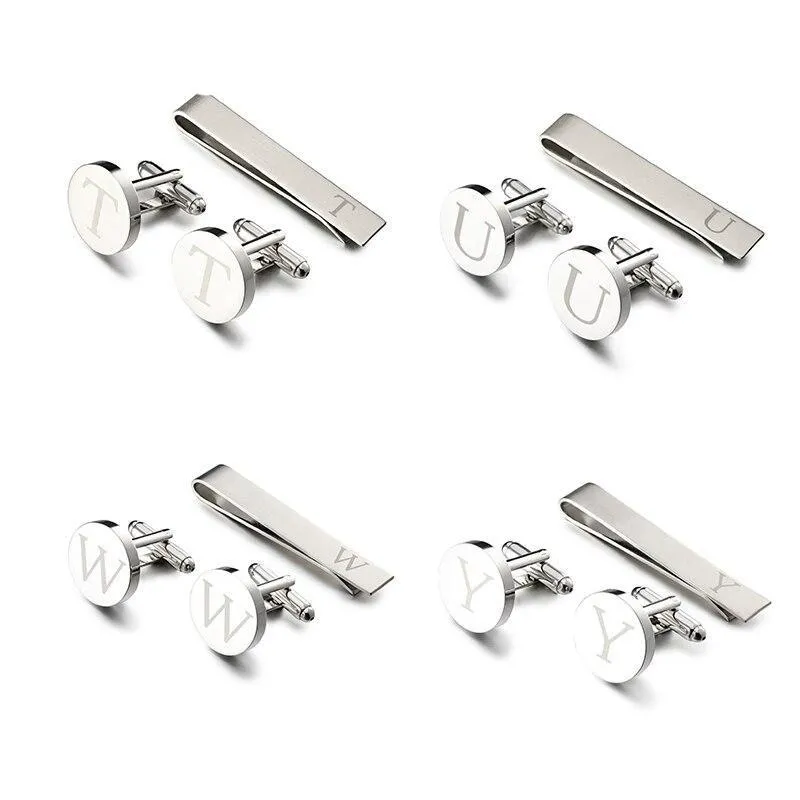Personalized Monogram Cufflinks & Tie Bar Set