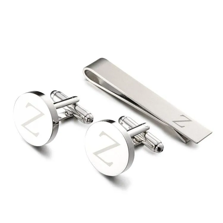 Personalized Monogram Cufflinks & Tie Bar Set