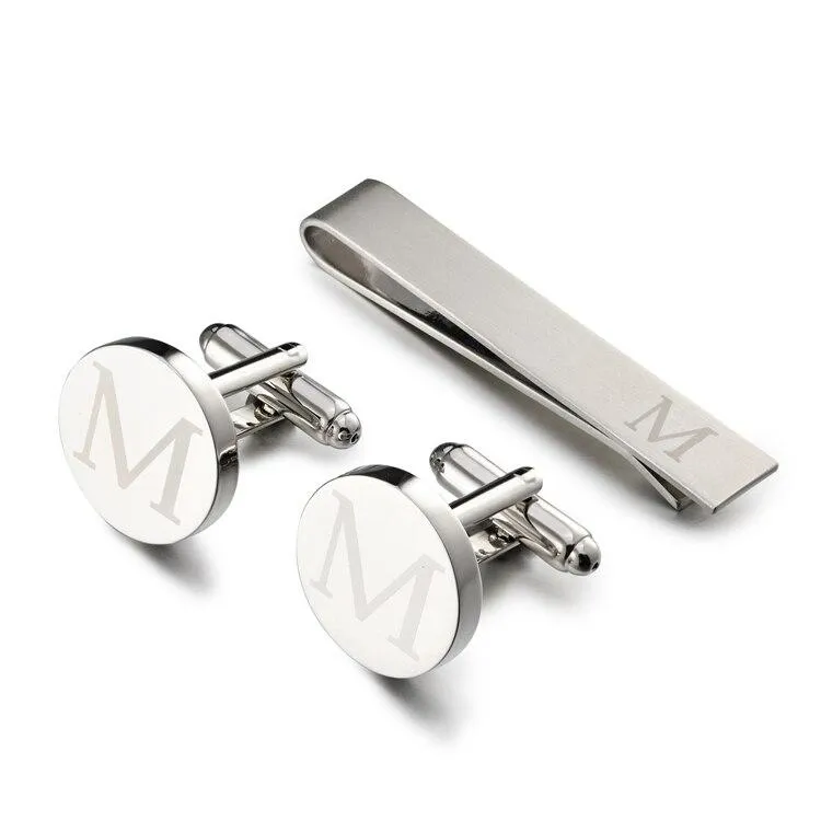 Personalized Monogram Cufflinks & Tie Bar Set