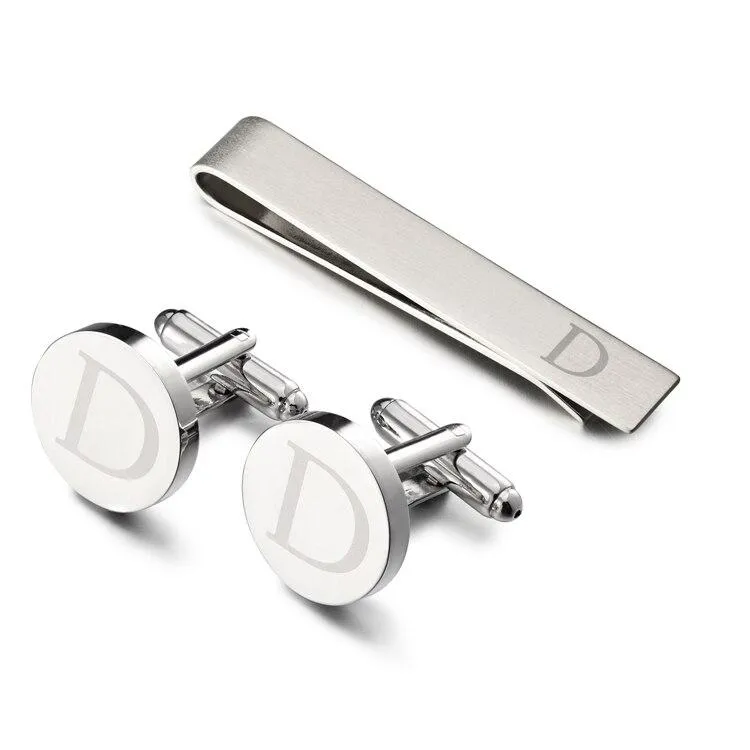 Personalized Monogram Cufflinks & Tie Bar Set