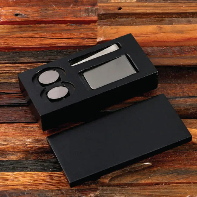 Personalized Ovoid Cufflink, Money Clip, And Tie Clip Box Set