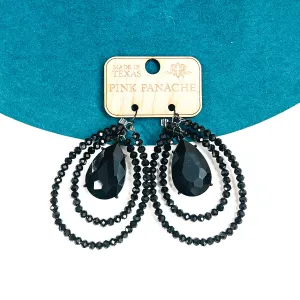 Pink Panache | Black Crystal Layered Beaded Teardrop Earrings with Black Teardrop Crystal