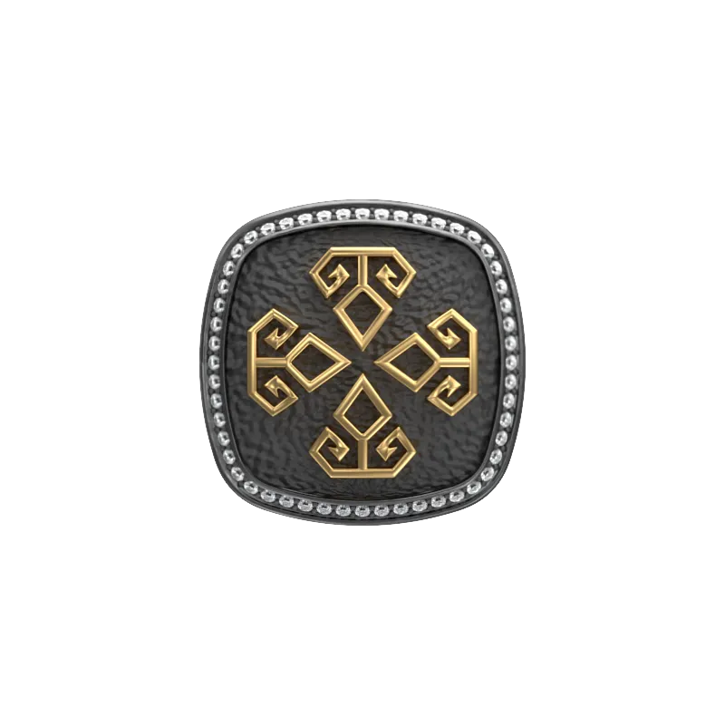 Power Luxe, Spiritual Cufflink Set with CZ Diamonds, 18kt Gold & Black Ruthenium Plating on Brass.