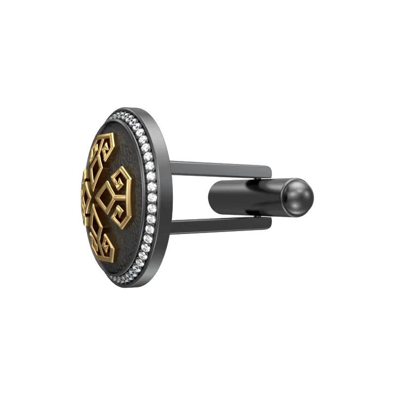 Power Luxe, Spiritual Cufflink Set with CZ Diamonds, 18kt Gold & Black Ruthenium Plating on Brass.