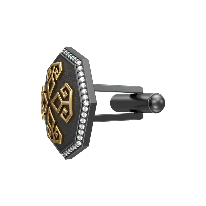 Power Luxe, Spiritual Cufflink Set with CZ Diamonds, 18kt Gold & Black Ruthenium Plating on Brass.