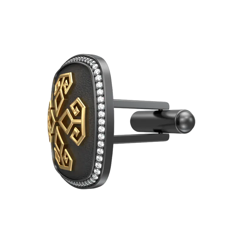 Power Luxe, Spiritual Cufflink Set with CZ Diamonds, 18kt Gold & Black Ruthenium Plating on Brass.