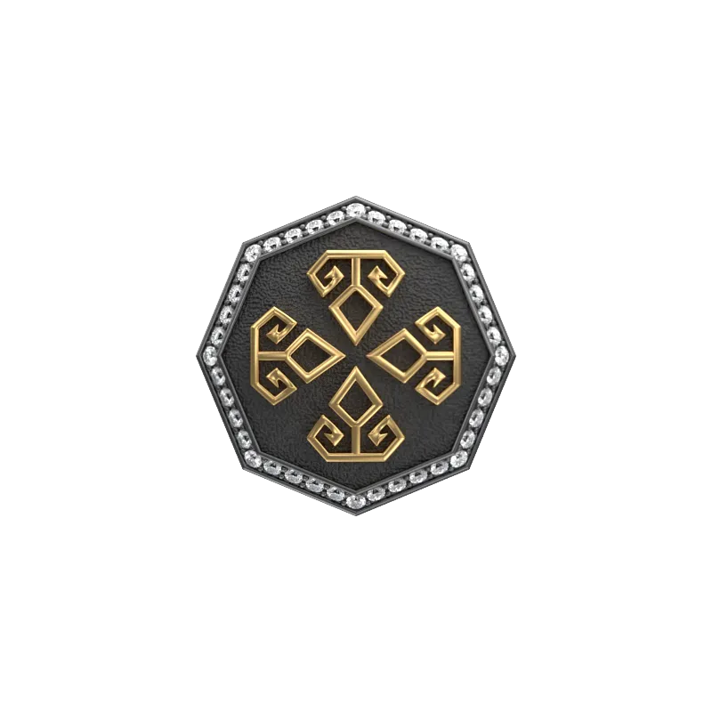 Power Luxe, Spiritual Cufflink Set with CZ Diamonds, 18kt Gold & Black Ruthenium Plating on Brass.