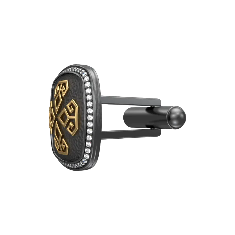 Power Luxe, Spiritual Cufflink Set with CZ Diamonds, 18kt Gold & Black Ruthenium Plating on Brass.
