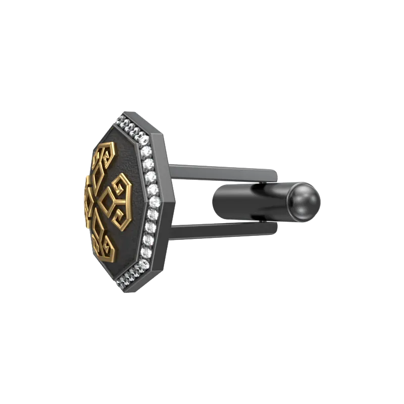 Power Luxe, Spiritual Cufflink Set with CZ Diamonds, 18kt Gold & Black Ruthenium Plating on Brass.