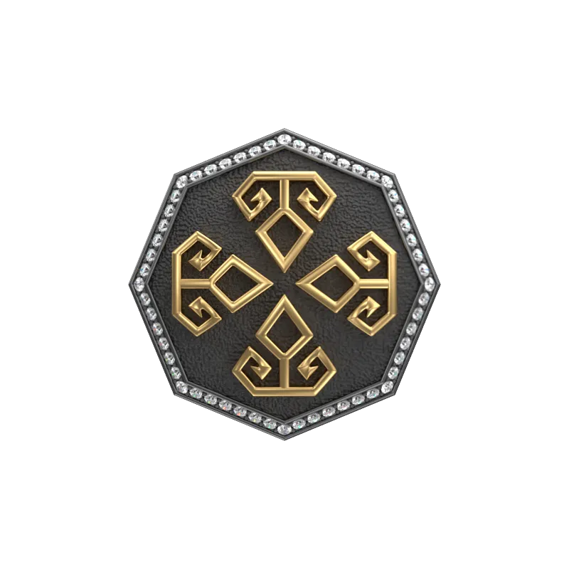 Power Luxe, Spiritual Cufflink Set with CZ Diamonds, 18kt Gold & Black Ruthenium Plating on Brass.