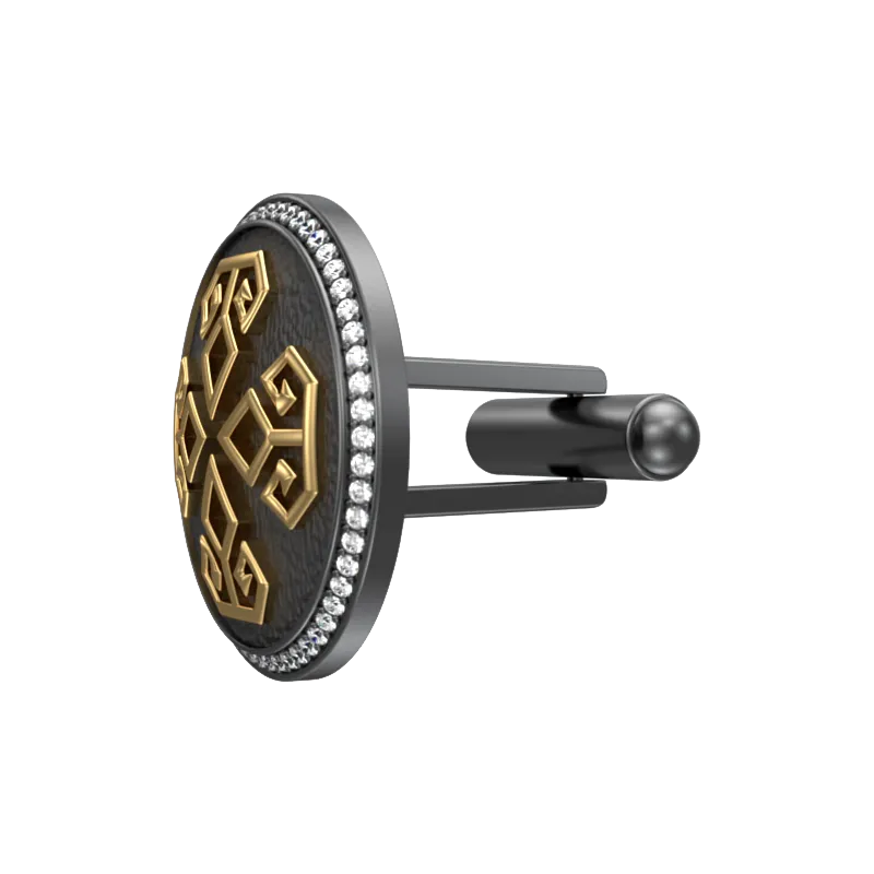 Power Luxe, Spiritual Cufflink Set with CZ Diamonds, 18kt Gold & Black Ruthenium Plating on Brass.