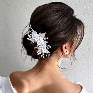 "Yolanda" - Ceramic Flowers and Opal Bridal Hair Comb