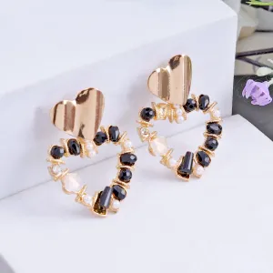Rhinestone Pearl Heart Earrings