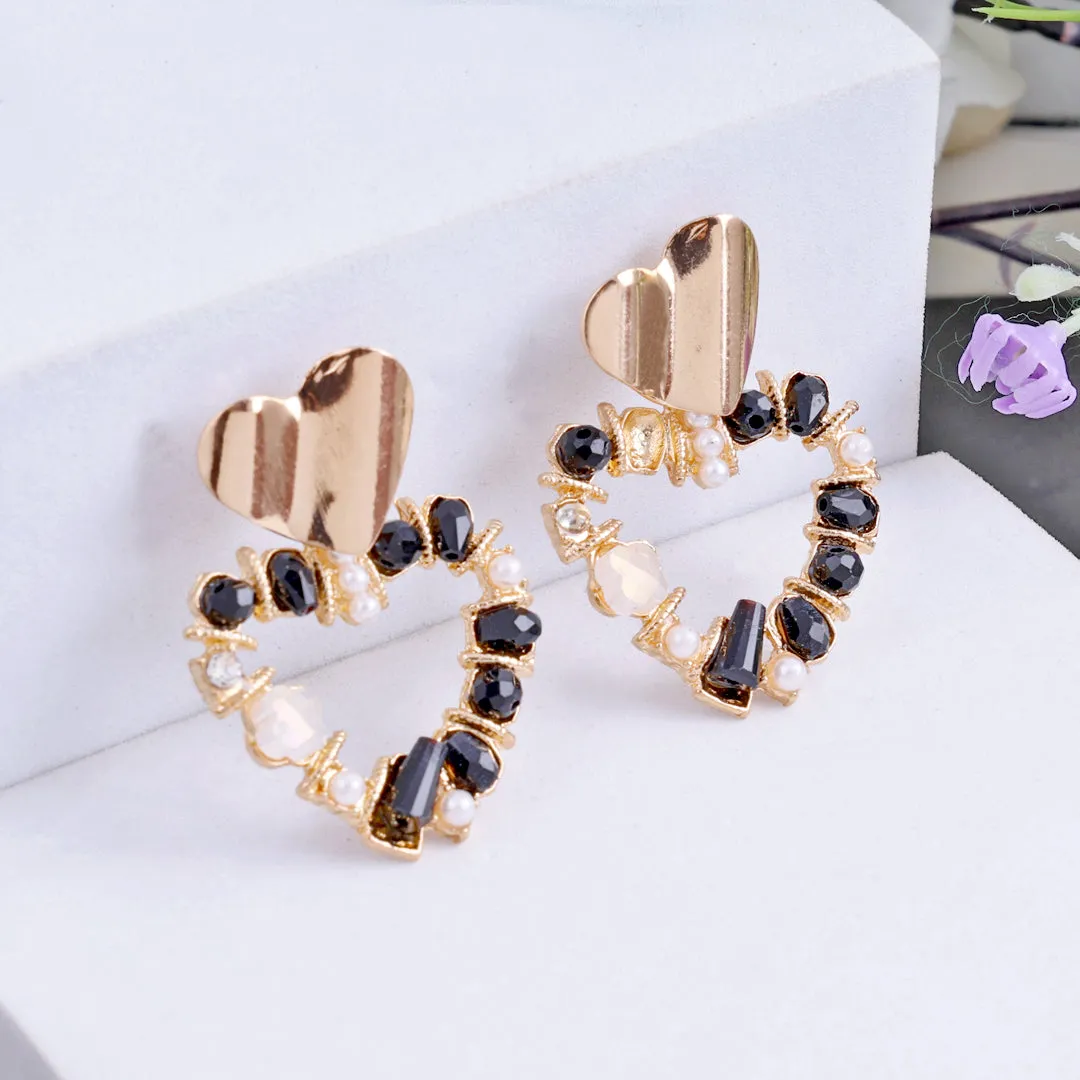 Rhinestone Pearl Heart Earrings