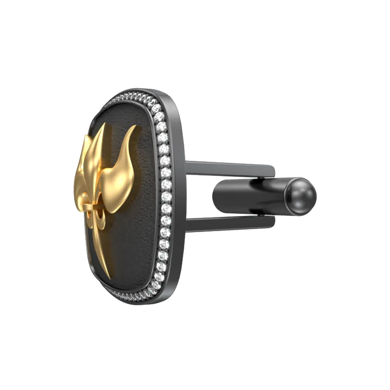 Rudra Luxe, Edgy Cufflink Set with CZ Diamonds, 18kt Gold & Black Ruthenium Plating on Brass.