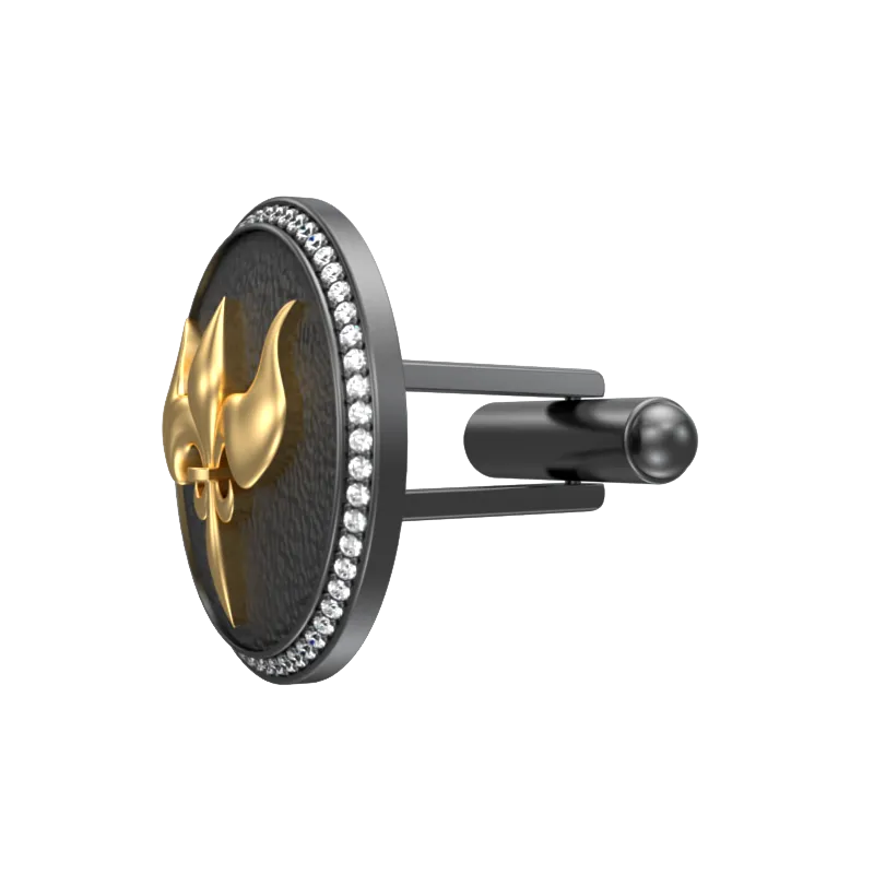 Rudra Luxe, Edgy Cufflink Set with CZ Diamonds, 18kt Gold & Black Ruthenium Plating on Brass.