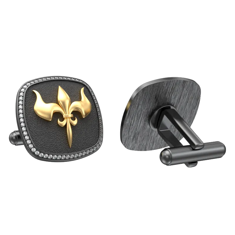 Rudra Luxe, Edgy Cufflink Set with CZ Diamonds, 18kt Gold & Black Ruthenium Plating on Brass.