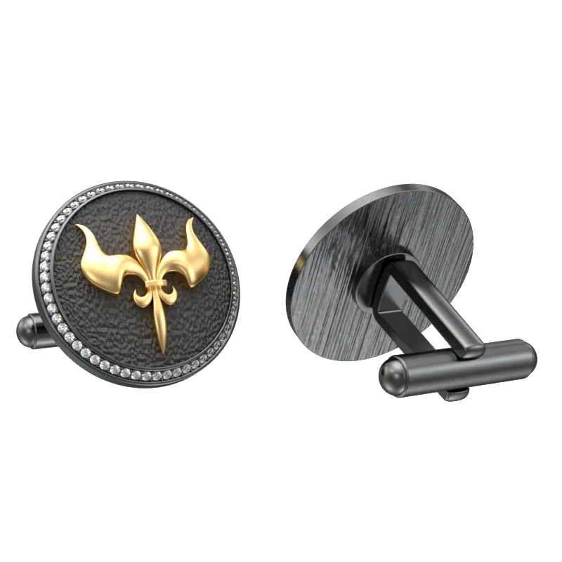 Rudra Luxe, Edgy Cufflink Set with CZ Diamonds, 18kt Gold & Black Ruthenium Plating on Brass.
