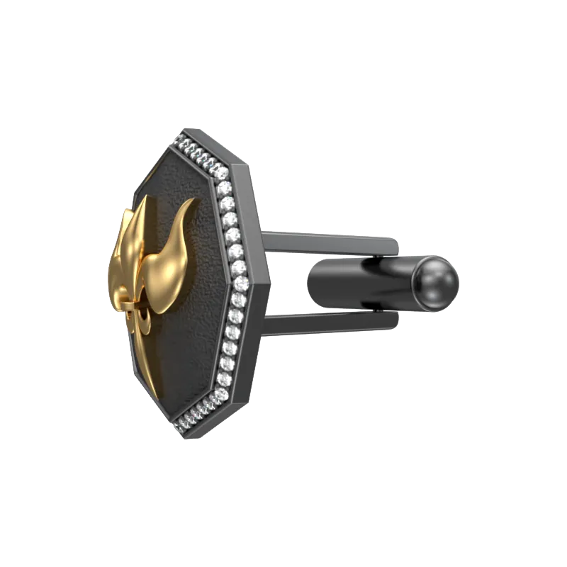 Rudra Luxe, Edgy Cufflink Set with CZ Diamonds, 18kt Gold & Black Ruthenium Plating on Brass.