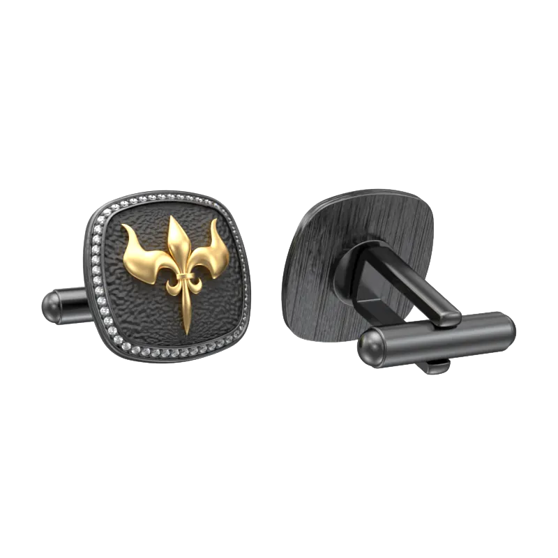Rudra Luxe, Edgy Cufflink Set with CZ Diamonds, 18kt Gold & Black Ruthenium Plating on Brass.