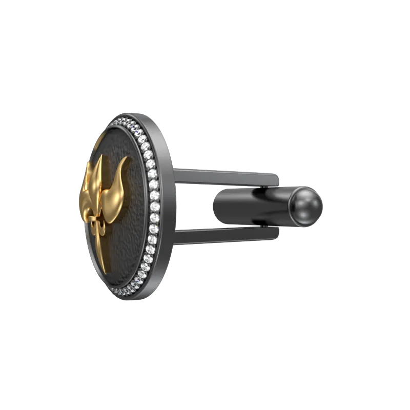 Rudra Luxe, Edgy Cufflink Set with CZ Diamonds, 18kt Gold & Black Ruthenium Plating on Brass.