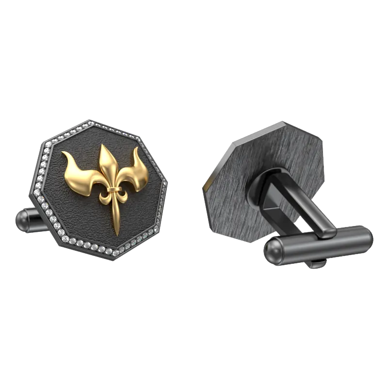 Rudra Luxe, Edgy Cufflink Set with CZ Diamonds, 18kt Gold & Black Ruthenium Plating on Brass.