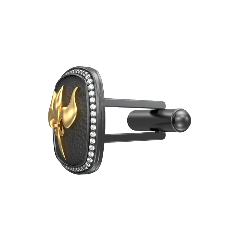 Rudra Luxe, Edgy Cufflink Set with CZ Diamonds, 18kt Gold & Black Ruthenium Plating on Brass.