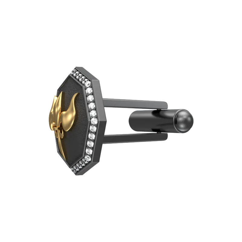 Rudra Luxe, Edgy Cufflink Set with CZ Diamonds, 18kt Gold & Black Ruthenium Plating on Brass.