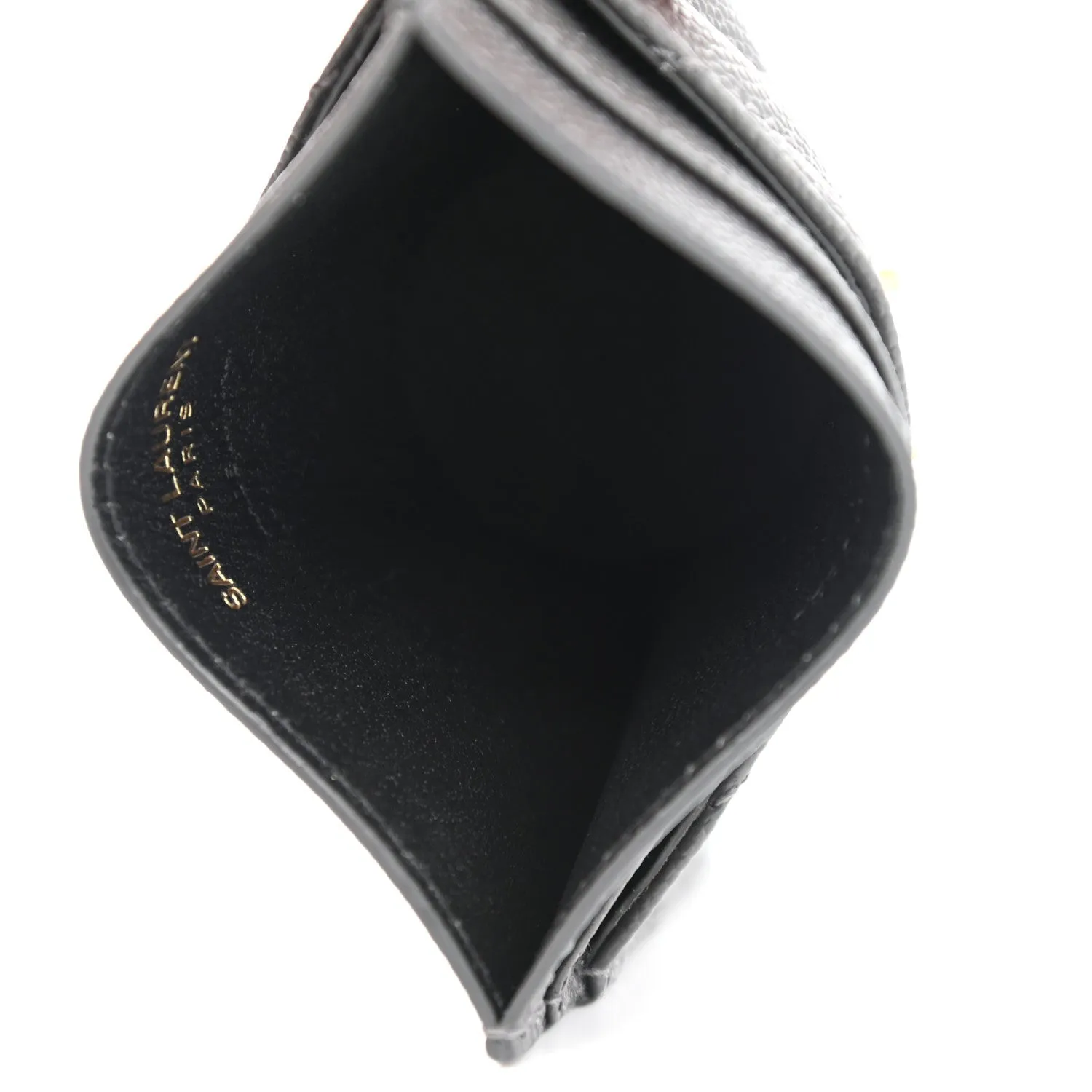 Saint Laurent Storm Grey Grain De Poudre Monogram Card Holder 423294
