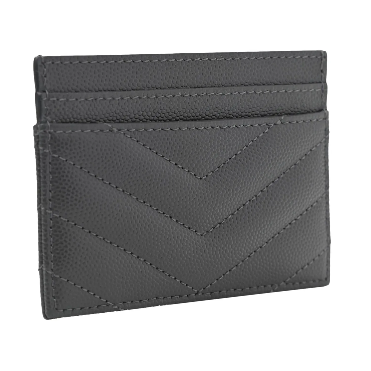 Saint Laurent Storm Grey Grain De Poudre Monogram Card Holder 423294