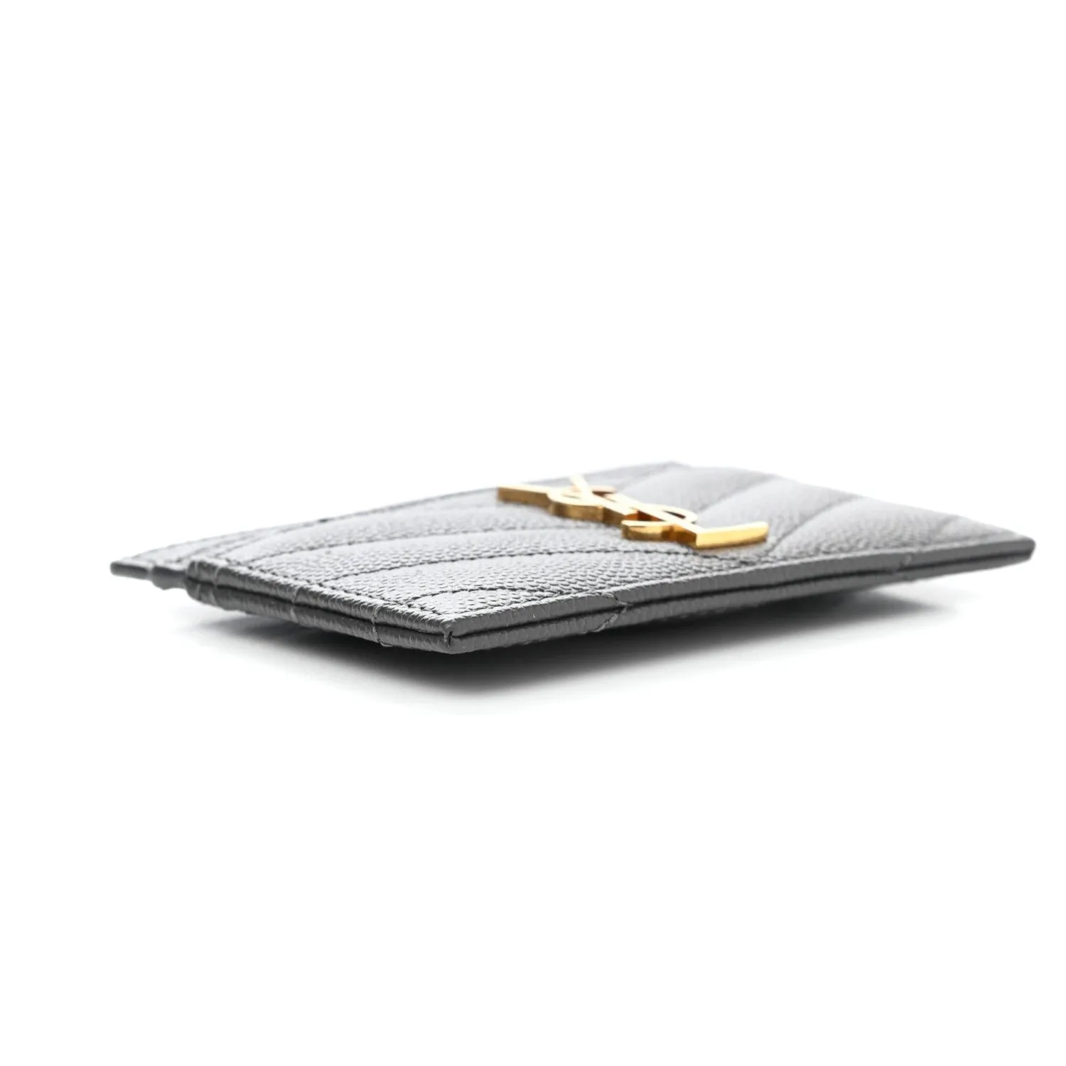 Saint Laurent Storm Grey Grain De Poudre Monogram Card Holder 423294